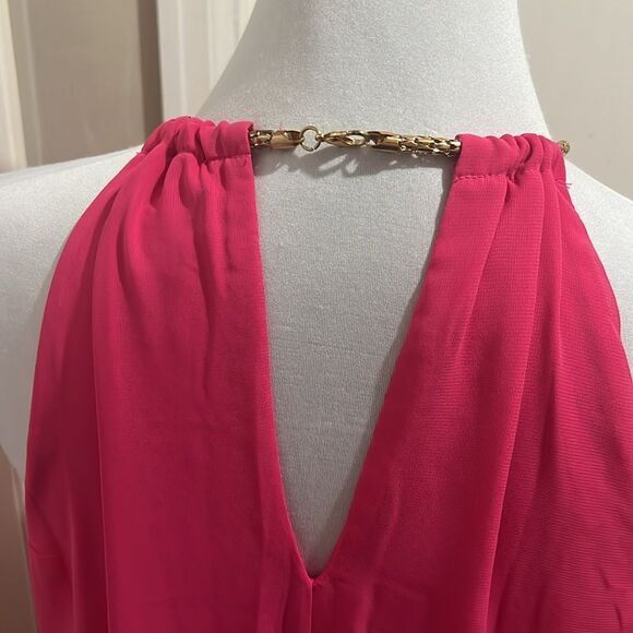 Sheer Kate & Lily Color Block High/Low Dress w/ Gold Necklace Collar Size 12 - Picture 4 of 8